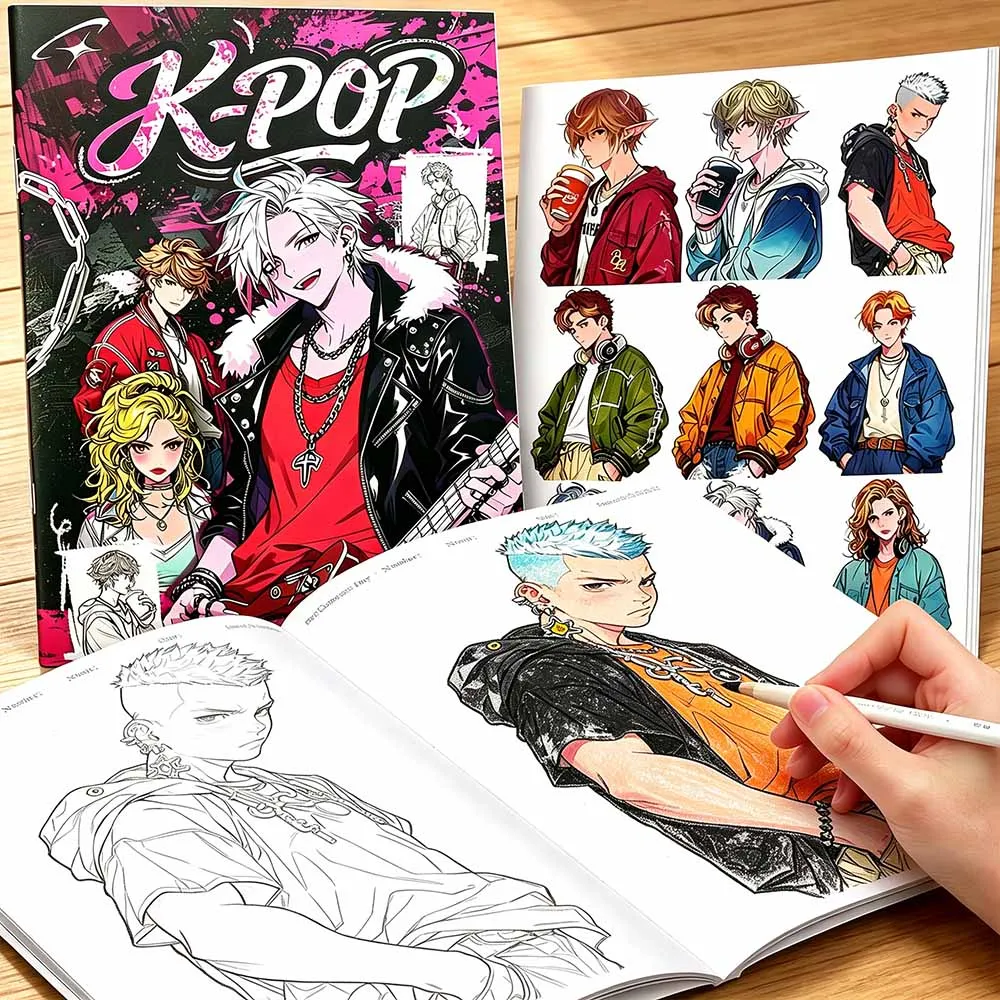 K-Pop Inspired Coloring Book - Original Male Idol Style Line Drawings, Trendy Fashion Sketch Pages, Creative Gift for Fans