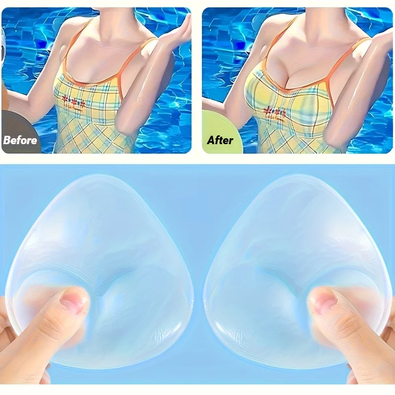Invisible Bikini Self-Adhesive Thickened Inserts Waterproof Bra Cute Strapless Triangle Silicone Breast Pads Lift Push-Up