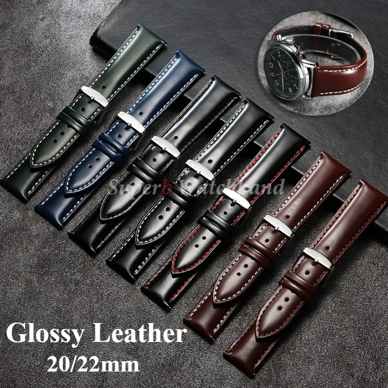 

20 мм 22 мм глянцевая винтажная масляная восковая кожа для Omega для Seiko, коричневый ремешок для часов из воловьей кожи, аксессуары, пряжка