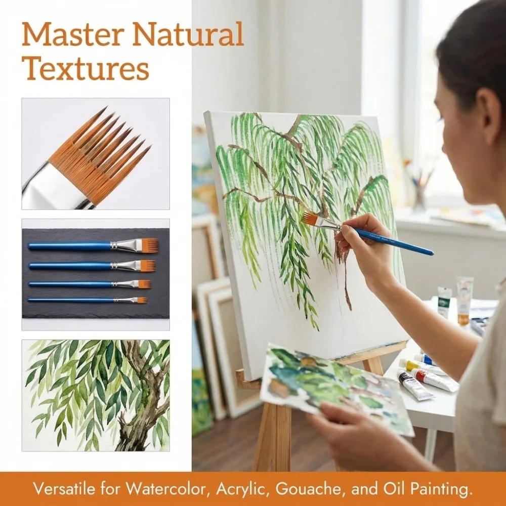 4Pcs Nylon Bristles Watercolor Brush Set Multi-toothed comb Short Handle Texture Brushes Professional Flat Comb
