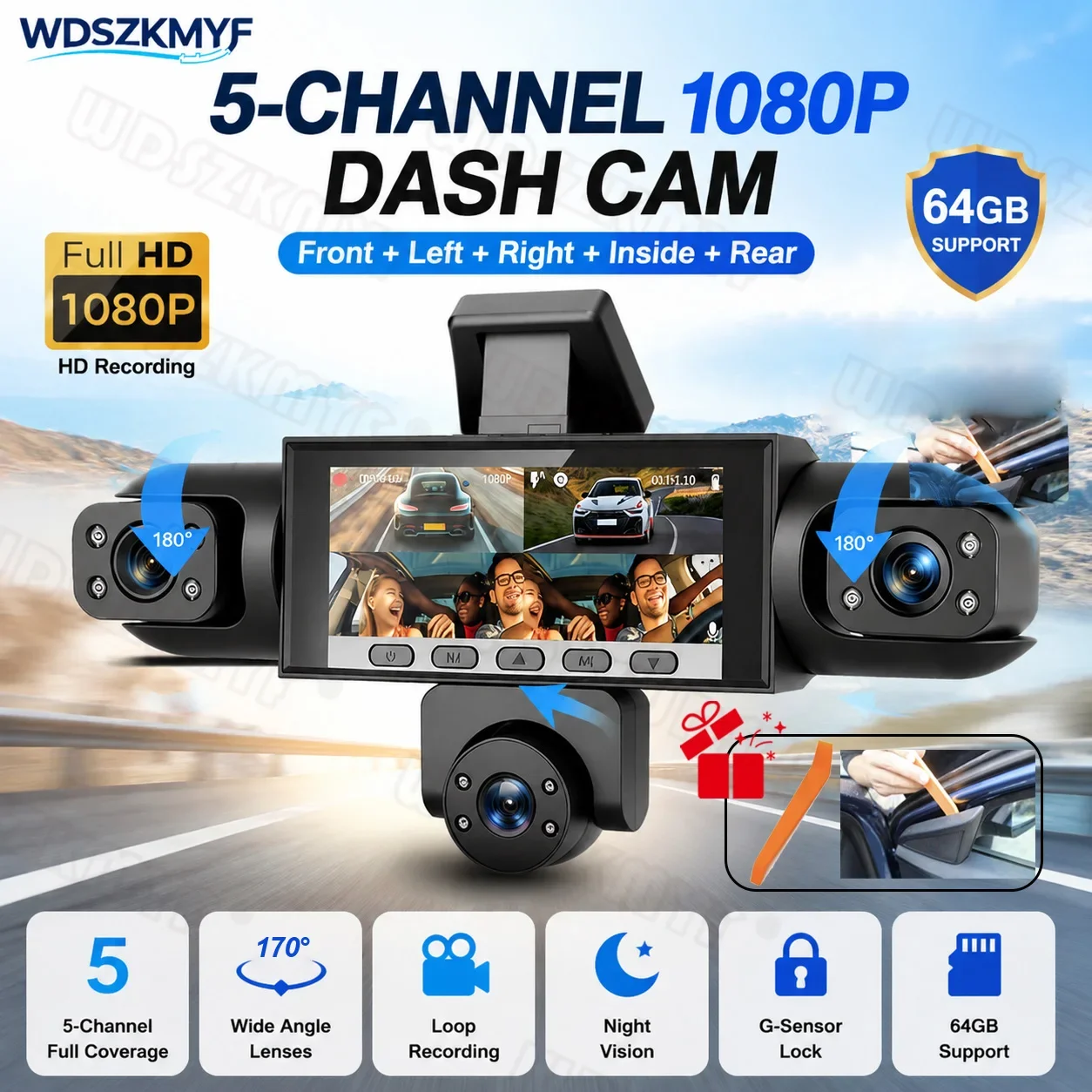 5Camera Dash Cam WIFI 24H 360° Rotatable Car Camera 1080P HD Parking Monitoring Motion Detection Night Vision for Vehicle SUV