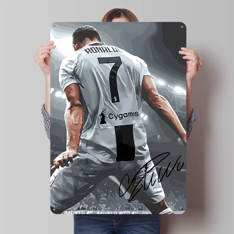 كريستيانو رونالدو يوفنتوس جيرسي علامة معدنية جدار ملصق فني أشياء لتصميم الغرفة كرة القدم علامات القصدير للديكور المنزل الرجعية #1