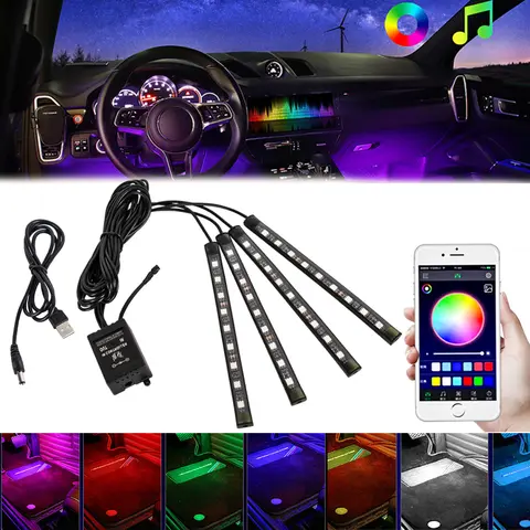 Luz Ambiental RGB para Auto, Tira de Luz LED para el Espacio entre los Asientos, Alimentada por USB y Encendedor de Cigarrillos, Luz Decorativa Interior para Automóvil con Controlador