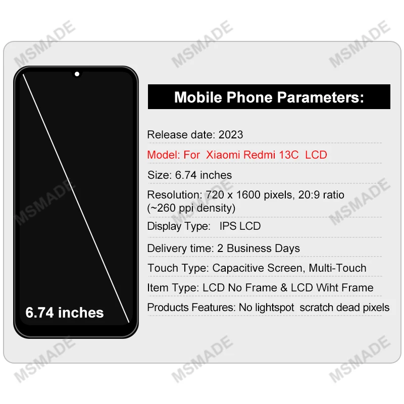 IPS For Xiaomi Redmi 13C LCD Display Touch Screen For 23100RN82L Digitizer Assembly 23106RN0DA Replacement Parts