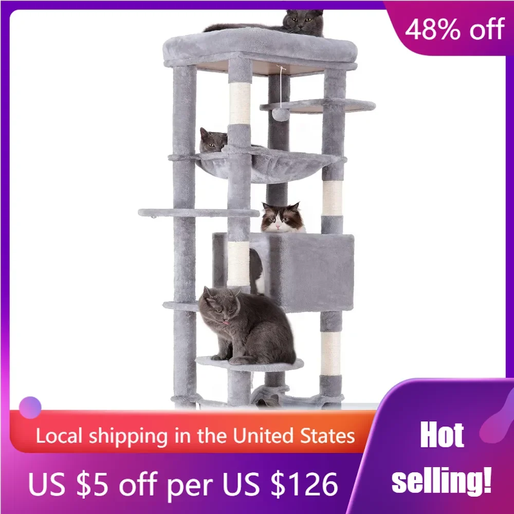 Cat Tree for Large Cats 20 lbs Heavy Duty,69 inches XXL Cat Tower,Multi-Level Cat Furniture Condo for Cats with Big Padded Plush