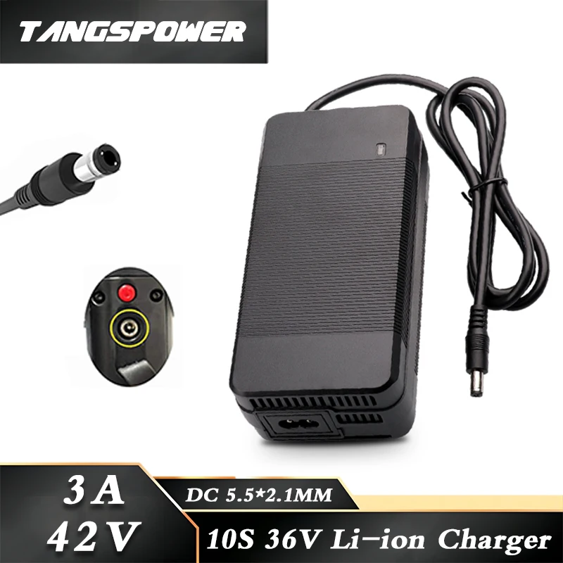 

TANGSPOWER 42V 3A Lithium Battery Charger For 36V 10S Li-ion Battery Pack Fast Charging DC 5.5X2.1MM Connector With Cooling Fan