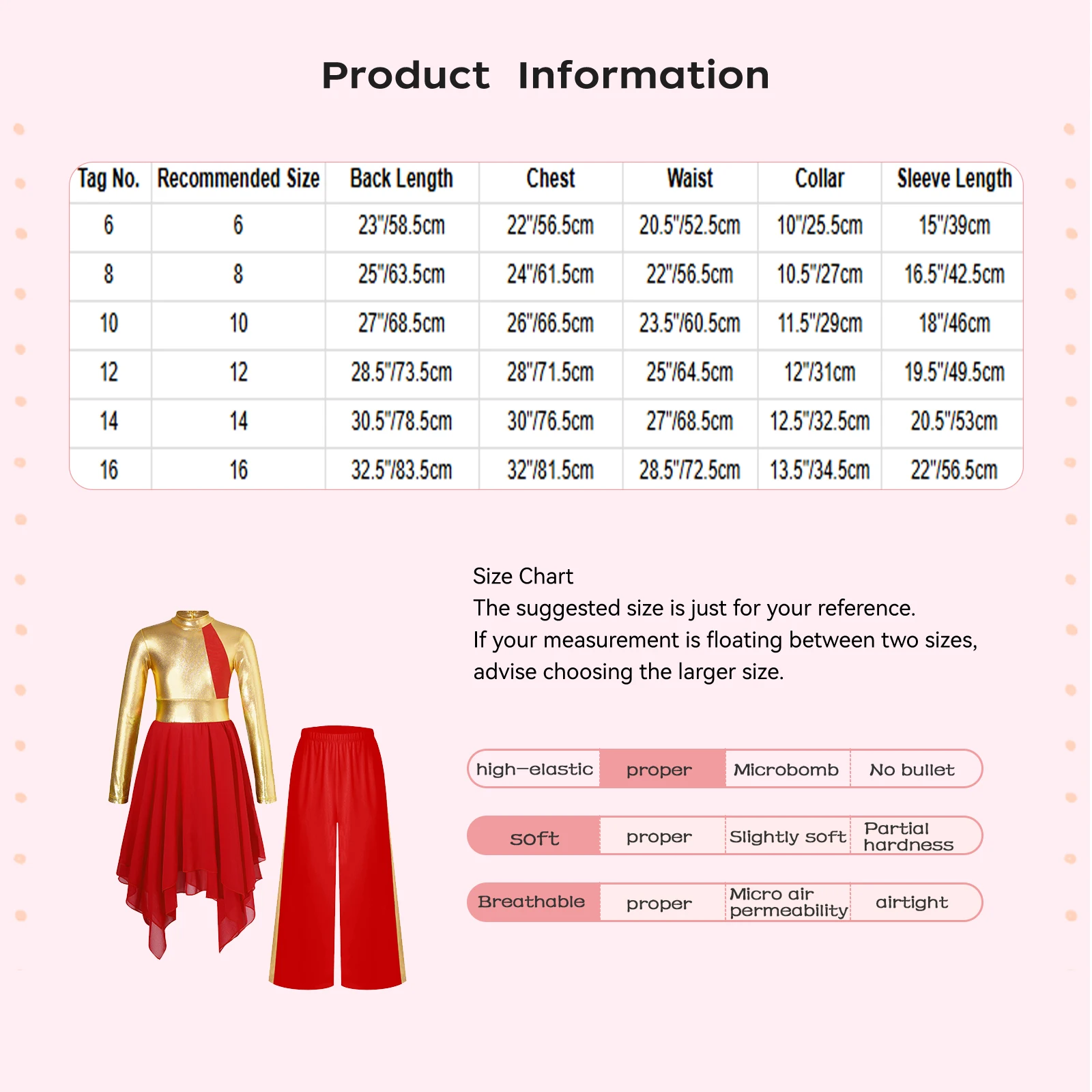 Kinderen Meisjes Liturgische Lof Lyrische Dans Kerkkoor Aanbiddingskostuum Set Jurk met lange mouwen Metallic met wijde pijpen