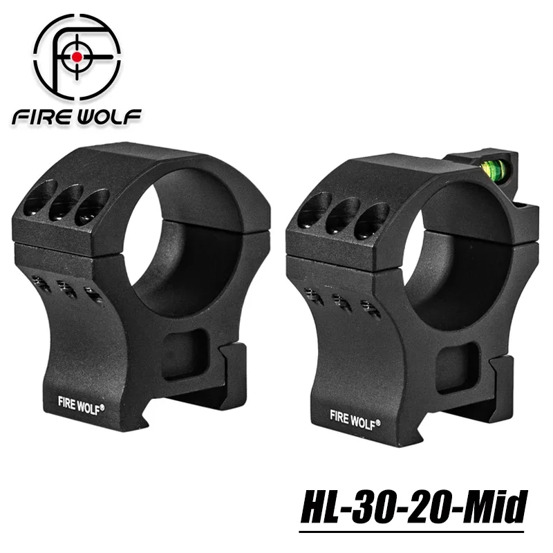 FIRE WOLF 2PCS Scope Mount  25.4/30mm Rings with Built-in Bubble Level Medium Profile 20mm Dovetail Rail Mount