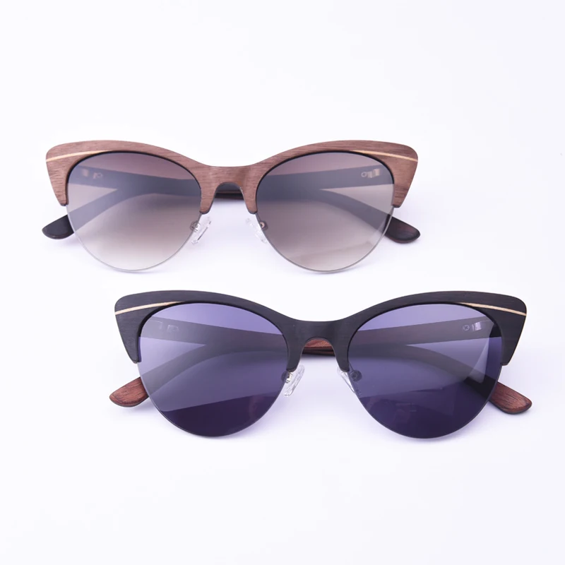 Handmade Cat Eye Wood Sunglasses Brand Designer Polarized Lens Eco-Friendly Wooden Bamboo Sun Glasses Gift For Men Women