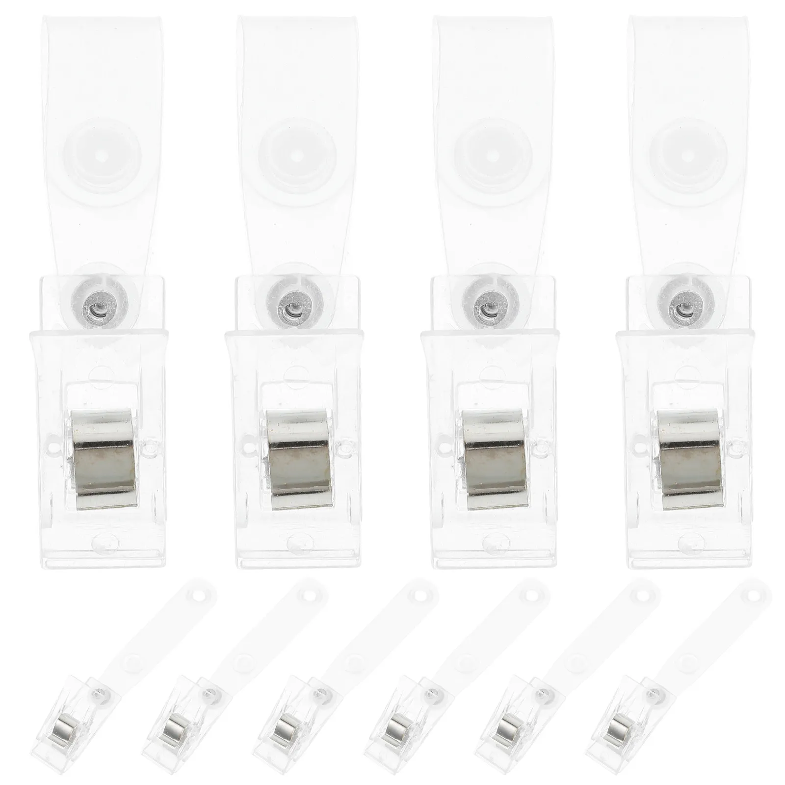 20pcs Chest Card Clips Metal ID Badge Holders Double Hole Stainless Steel Clear Straps Name Tags Plastic Lightweight Portable