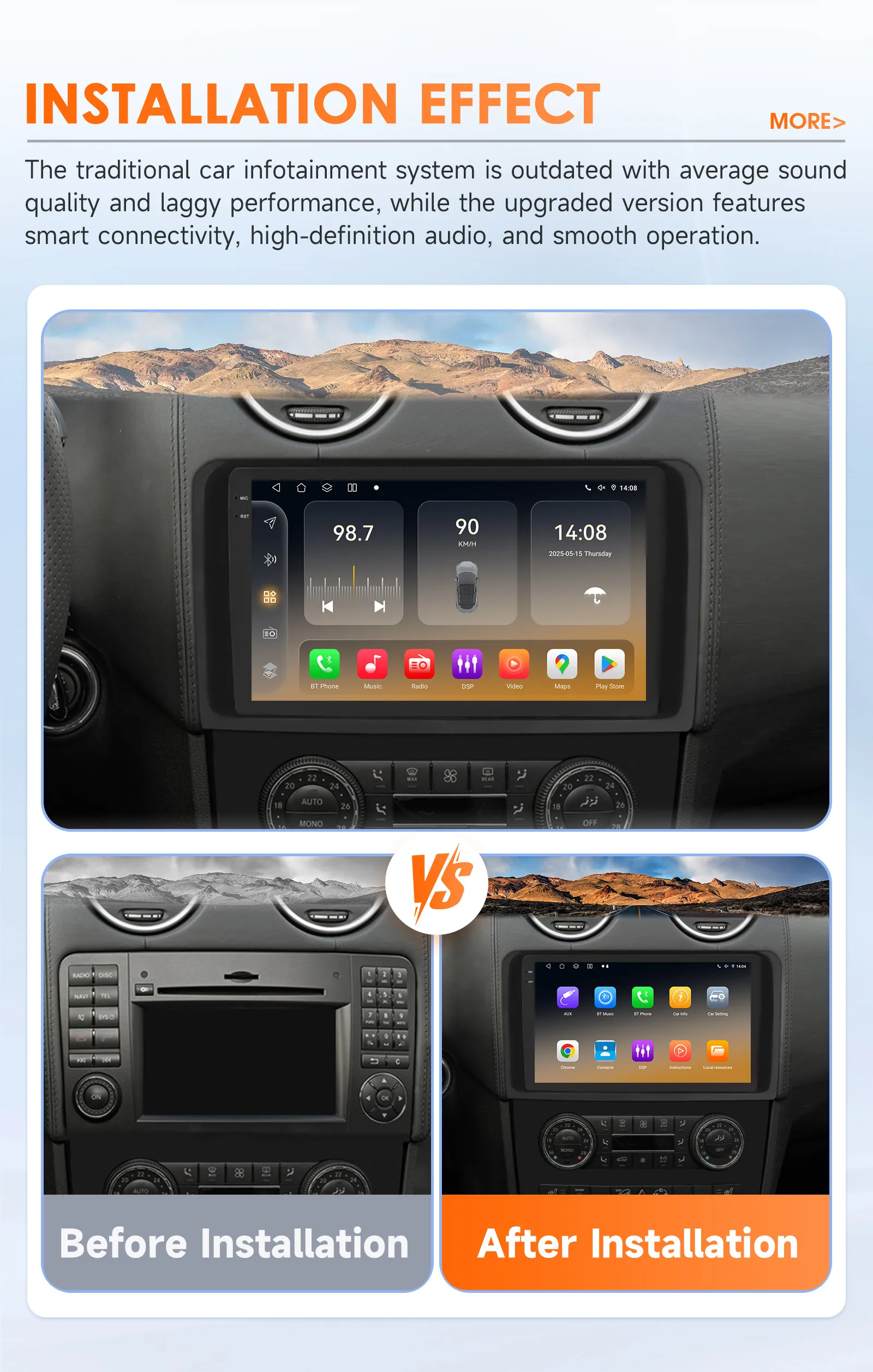 Hizpo Car Multimedia Player For Mercedes ML W164 X164 ML350 ML300 GL500 ML320 ML280 GL350 CarPlay Android 14 by Snapdragon 6115