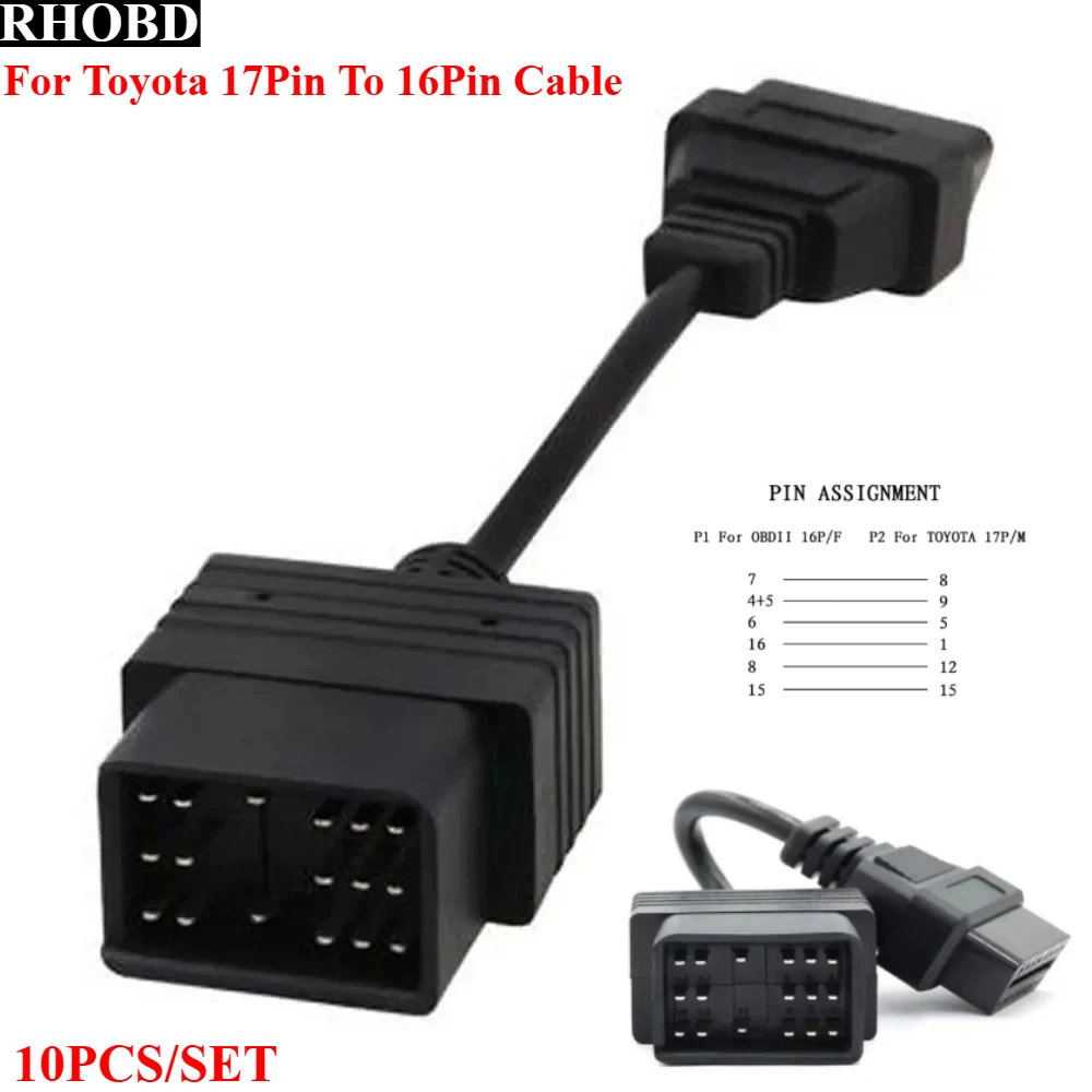 

10 шт. OBD-кабель-адаптер для Toyota 17-контактный разъем «папа» на 16-контактный разъем «мама» OBD 22-контактный разъем для диагностического сканера OBD2 Toyota 16-контактный инструмент