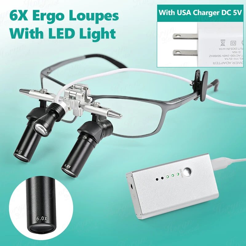 Tandheelkundige verrekijker vergrootglas 4X-6X Verstelbare vergrootglas 5 w LED Geneeskunde verrekijker vergrootglas licht Dental Tool