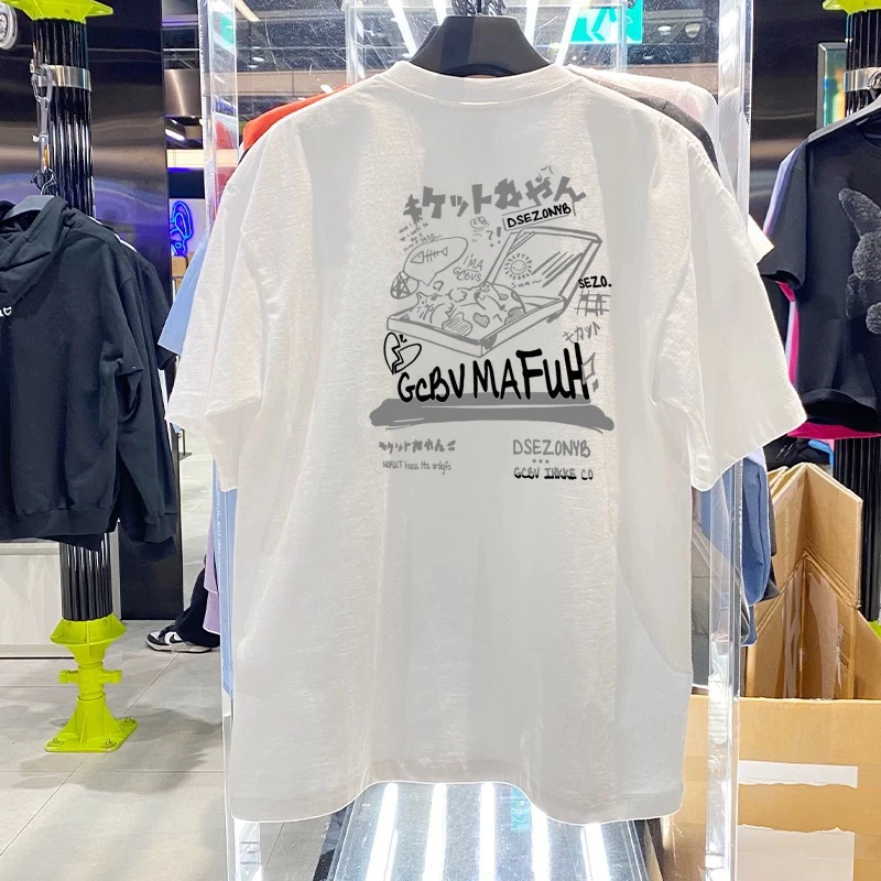 

2025 Summer new retro and trendy printed cotton T-shirt loose and casual short-sleeved men's and women's top 082201