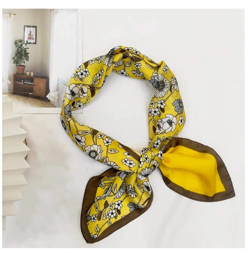 70*70cm Flower Double Color Bandana Headband Neckerchief Hijab Scarf Silk Satin Hair Scarf kerchief Neck Scarves For Ladies