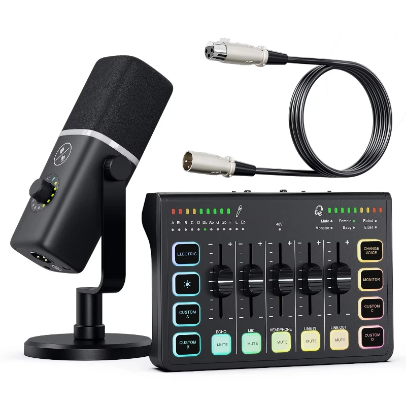 

2024 latest professional home studio streaming external ZS31U XLR audio mixer sound card with ZTT32 RGB dynamic microphone