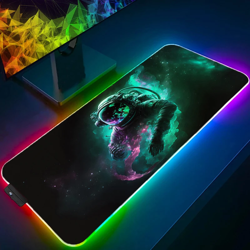 Mouse Pad Anime Gamer RGB Computer Astronaut Mousepad Gaming Accessories Tablet Varmilo Keyboard Pad LED Space Galaxy Desk Mat
