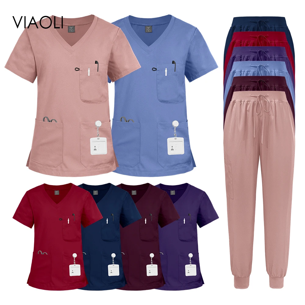 Medical Scrubs Uniform Set Soft Nursing Scrub for Women with Multi-Pockets High Quality Nurse Doctor Work Clothes Clinical Scrub