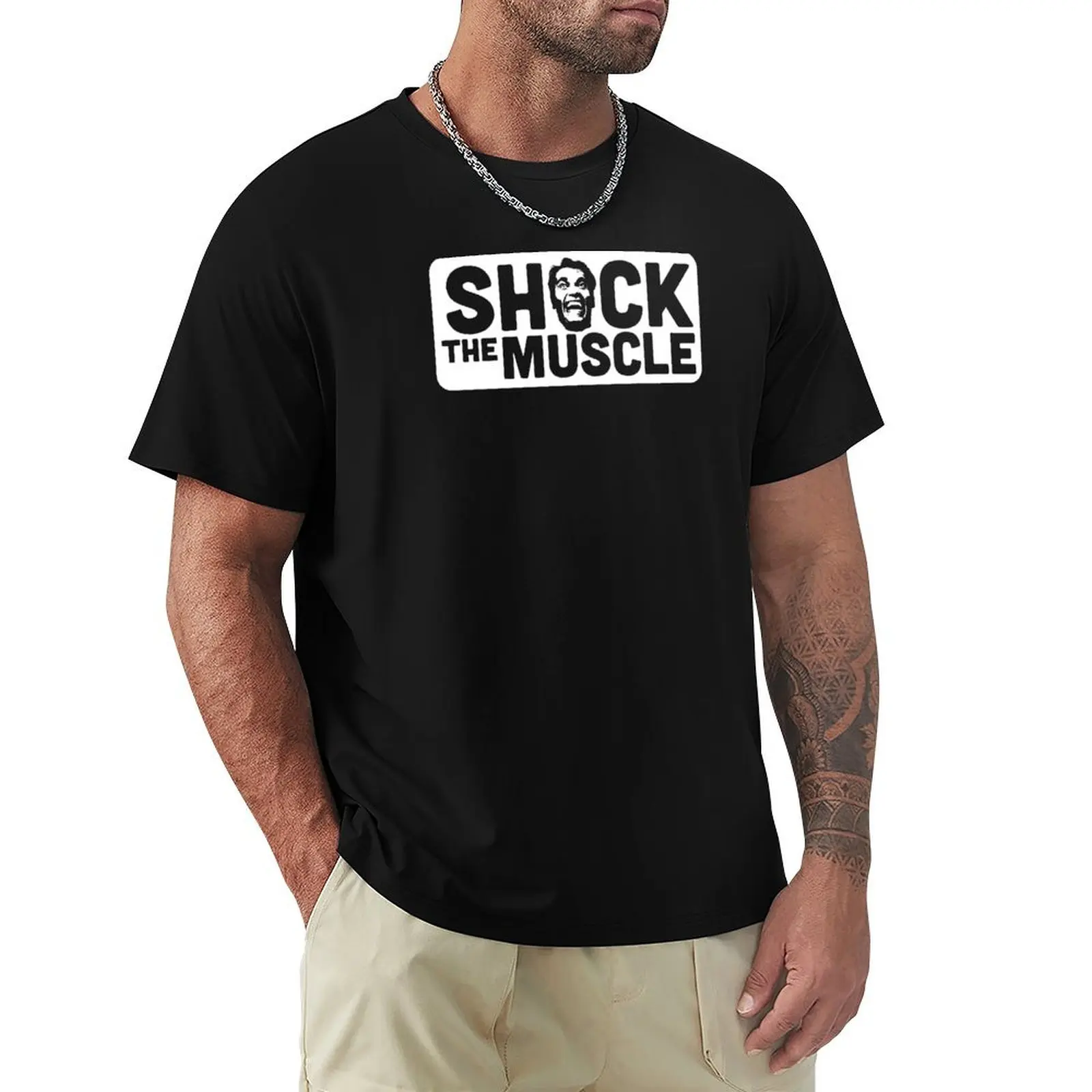 

Shock the Muscle Arnie T-Shirt oversize t-shirts man Aesthetic clothing graphics valentines clothes plain black t shirts men