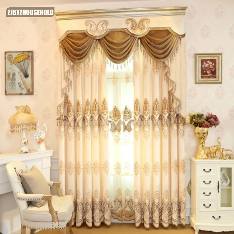 

Beige European Style Chenille Small Chili Water Soluble Embroidery Embroidered Curtains for Living dining room bedroom Window