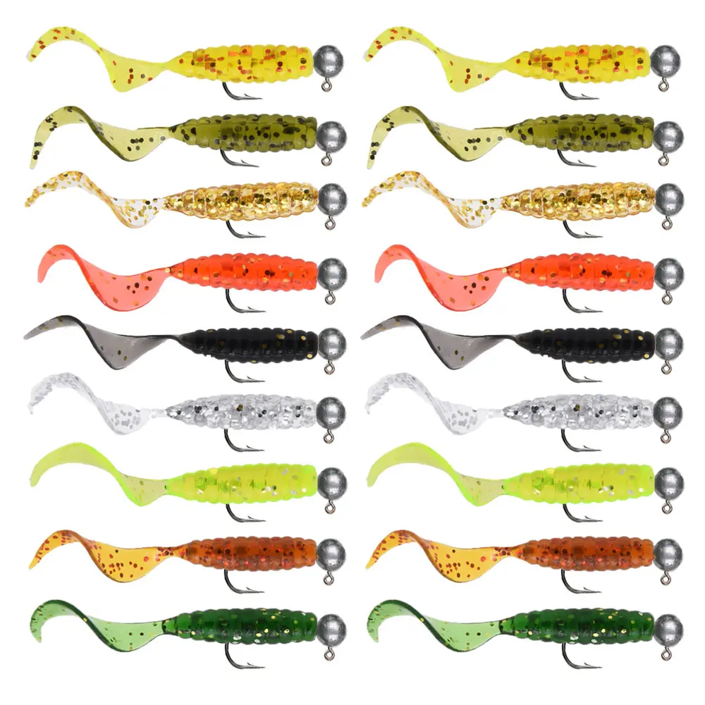 JYJ 5pcs/bag 1g jig hook with 4cm fishing grub worm maggot soft small lure bait artificail fishing tackle for perch crappie bass