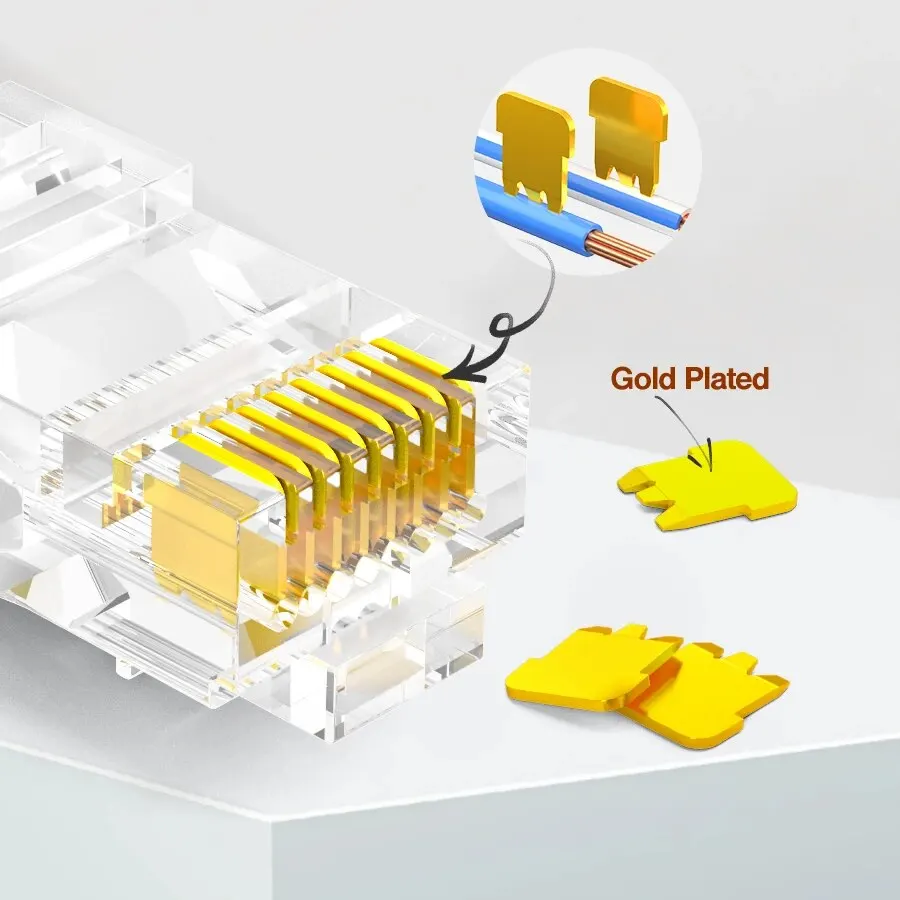 AMPCOM CAT5e RJ45 Connector 8P8C Modular Ethernet Cable RJ 45 Ends Lan Cable 50u Gold Plated Crimp Connectors UTP Network Plug