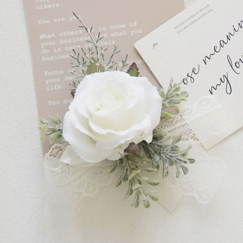 العاج الحرير الوردي العروة الزهور للرجال الضيوف سوار Demoiselle D Honneur Mariage لوازم الزفاف