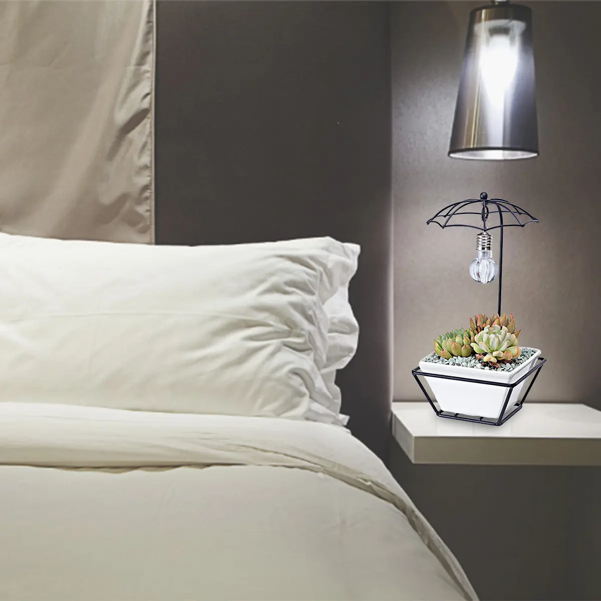 

1Set Ceramic Flower Pot with Iron Rack Light Bulb Design Unique Planter for Indoor Plants Decorative Garden Accessory Small