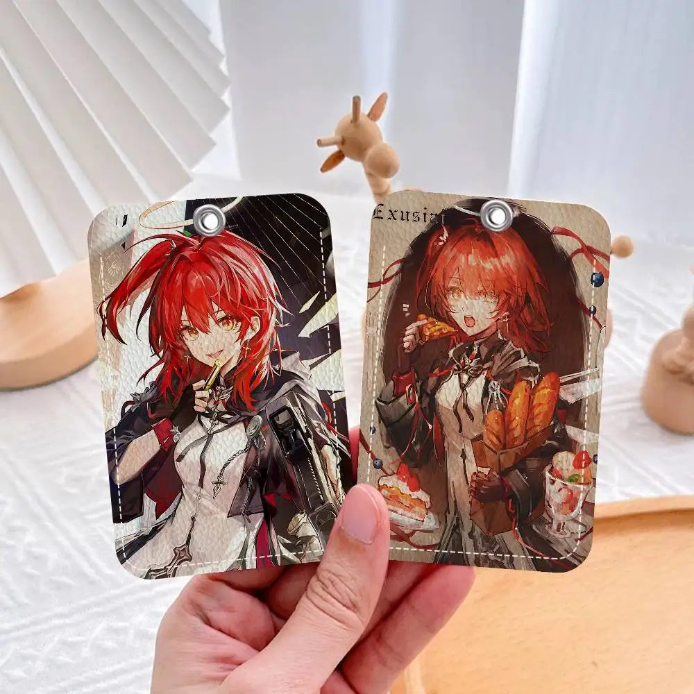 Arknights Popular Exusiai Cute Rectangle ID Card Case Keychain Access Card Bag Key Tag Ring Leather Card Holder Key Ring Access