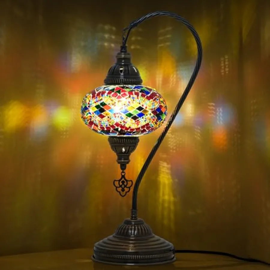 

Turkish Mosaic Lamp Handmade Swan Neck Table Light with Multi Color Includes Bulb