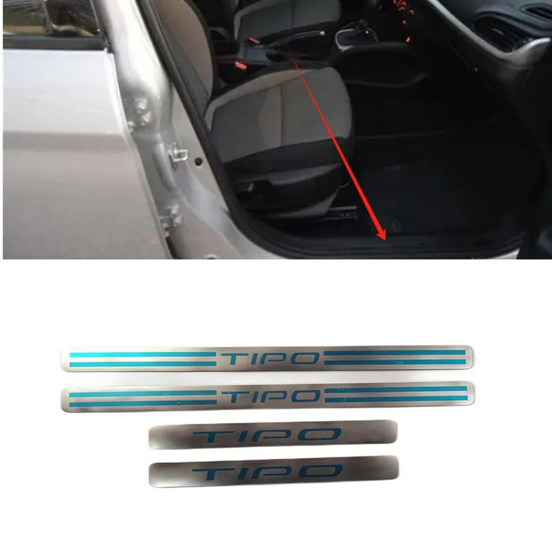 Juego de 4 Protectores de Acero Inoxidable Ultrafinos para el Umbral de la Puerta del Auto Fiat TIPO 2015-2019