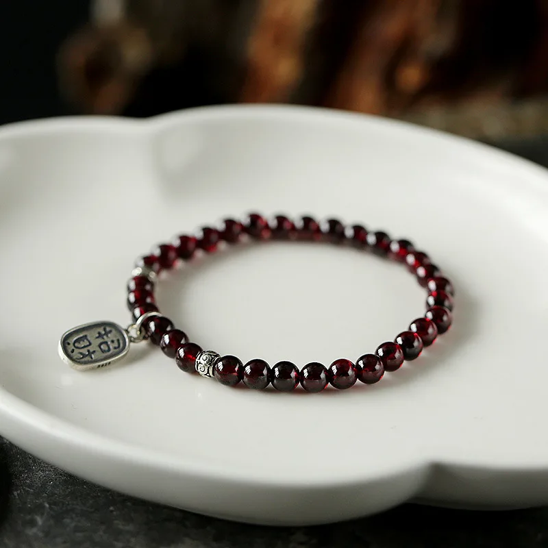 

Браслет с одним кругом из натурального граната, женский серебряный ювелирный подарок, свежий и простой для подарка