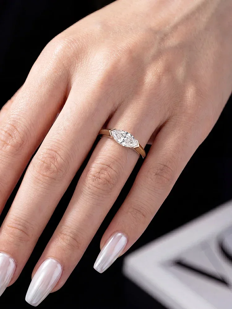 GRA Klassische Modische 1CT Marquise Moissanit Diamantringe für Frauen Jubiläum Hochzeit 925 Sterling Silber Feiner Schmuck – Detail 2
