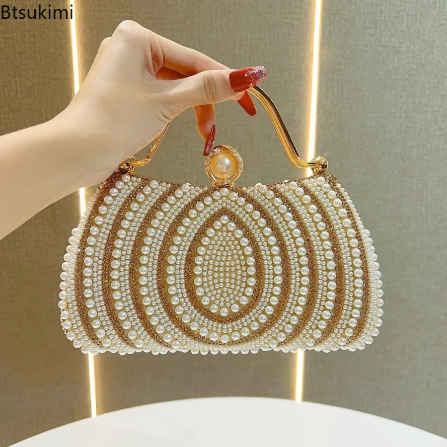 New Pearl Evening Bag Luxury Diamonds Women Wedding Banquet and Party Dresses Purse Handbag for Romantic Date Shoulder Chain Bag