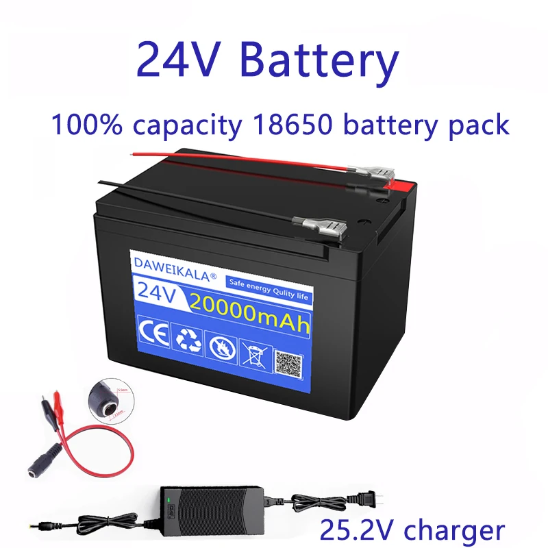 24V 20000mAh 18650 lithium battery pack Rechargeable battery for solar energy electric vehicle battery 25.2v2A charger