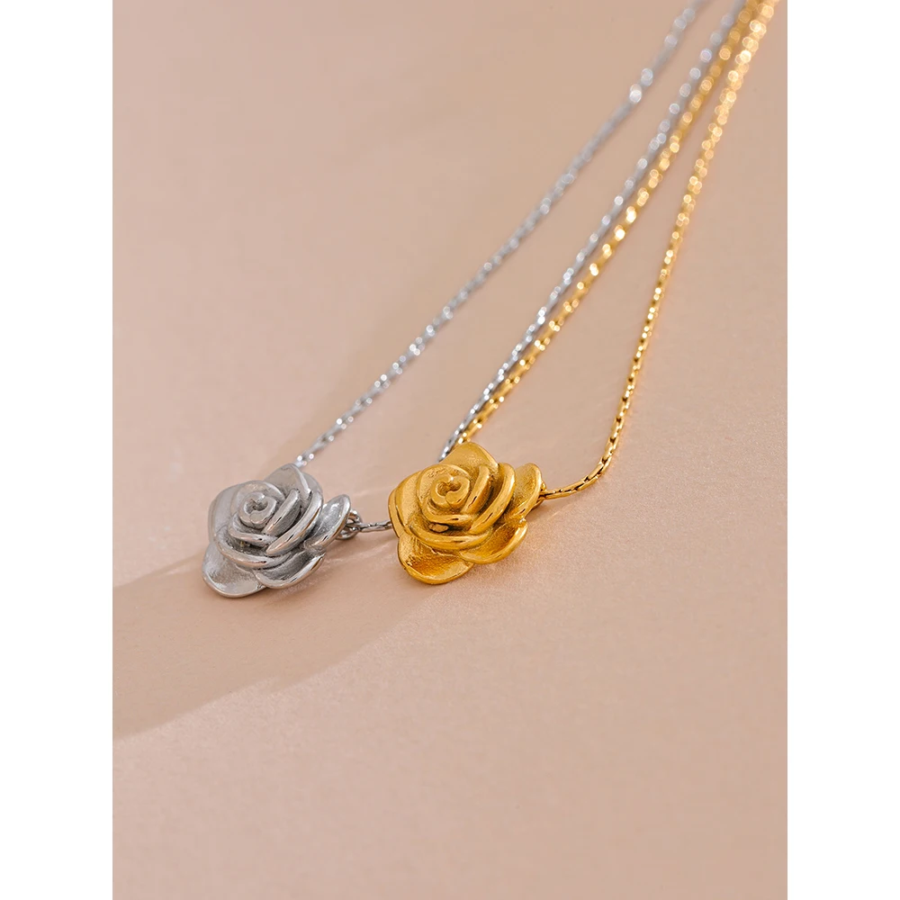 Yhpup 2024 Stainless Steel Stereoscopic Flower Pendant Necklace Waterproof 18K Plated Fashion High Quality Golden Jewelry Women