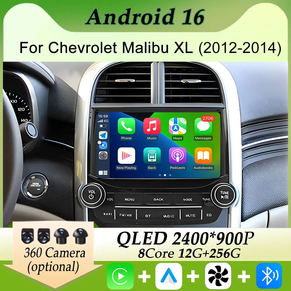 Reproductor Multimedia para Auto con Carplay y Android para Chevrolet Malibu XL 2012-2014, Navegación GPS, Pantalla Dividida HD, DSP Estéreo