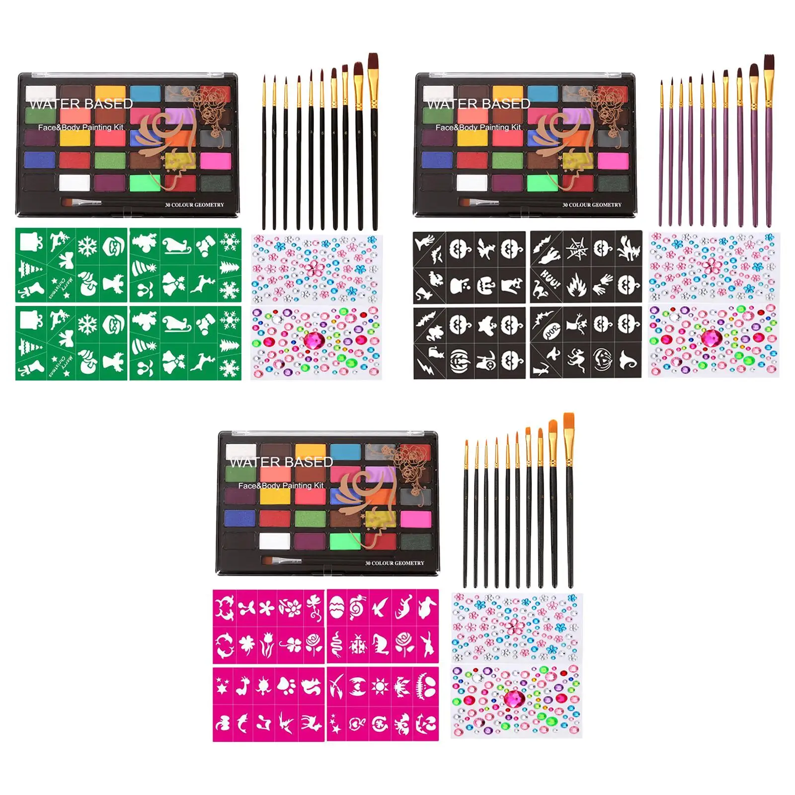 プロフェッショナルフェイスボディペイントキット 30色 敏感肌にも優しい速乾性フェイスペイントパレットセット ファンシーメイクアップコスプレ用
