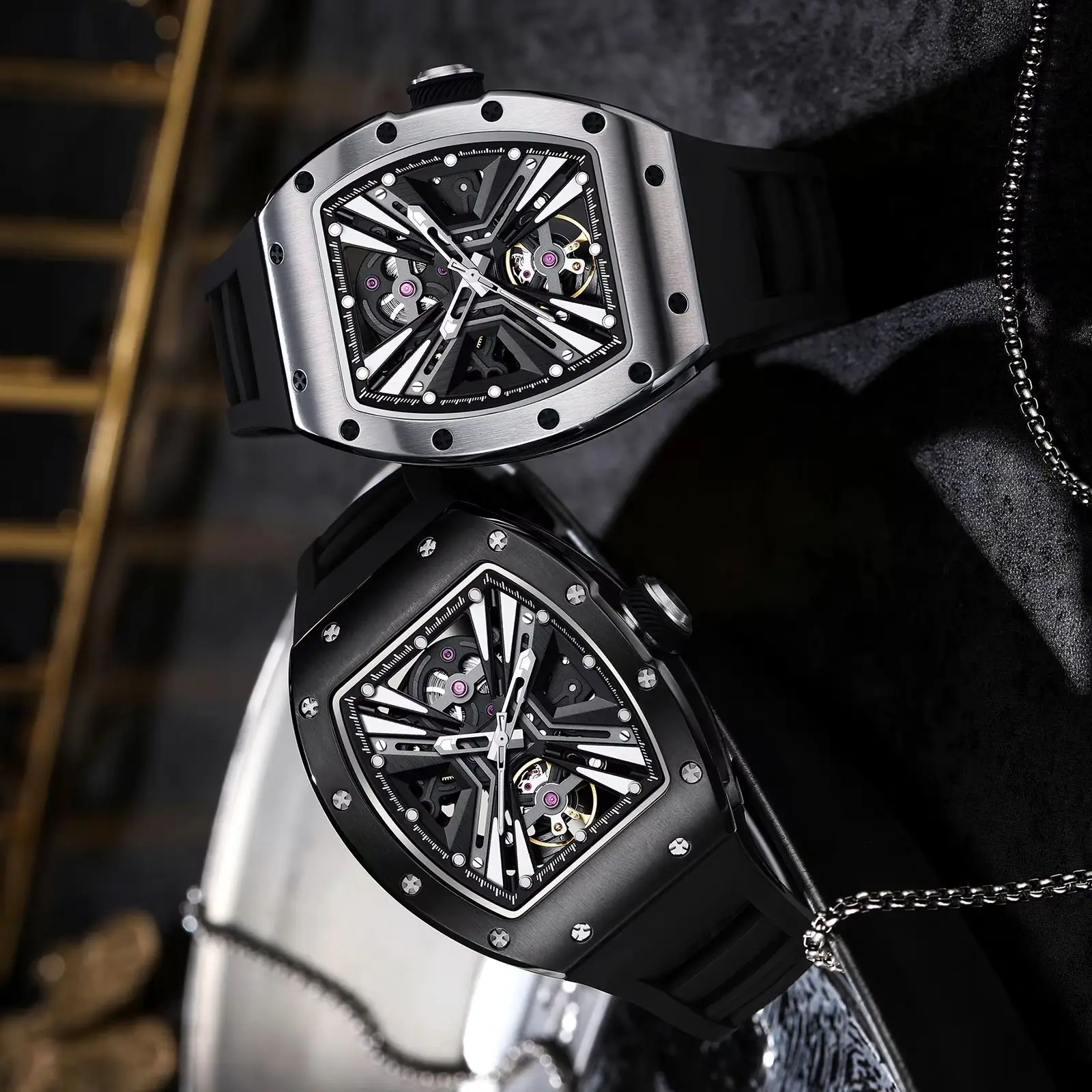 2026 CHANCE Advanced carbon fiber Watch Tourbillon Tonneau Mechanical Wristwatch Carbon Fiber Case Rubber Strap Watches 3.0