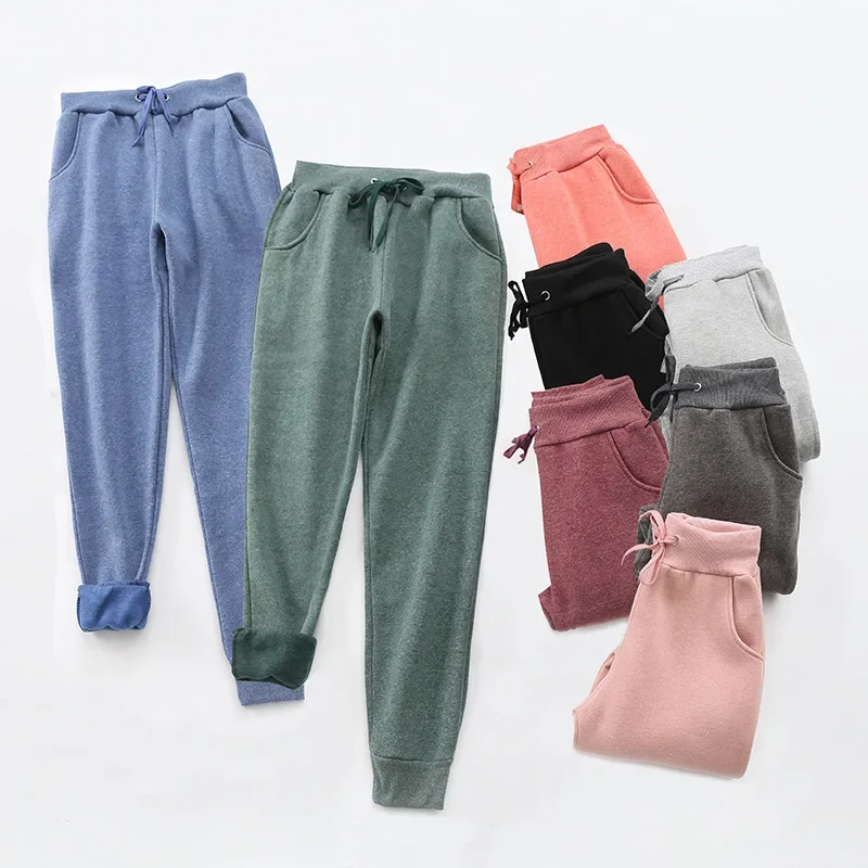 Pantalon Harlan doublé polaire pour femme, coupe ample, décontracté, en coton, sport, jambes larges, Long, automne hiver