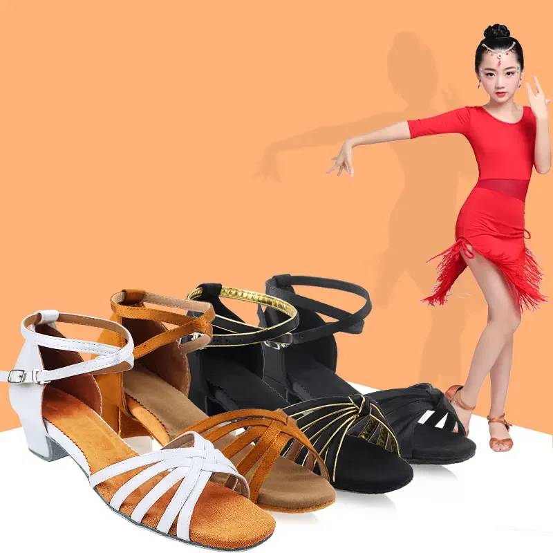 Girls Satin Latin Shoes Low Heel Ballroom Dance Shoes Adult Tango Salsa Shoes for Practice Toddler Latin Dance Shoes Performance