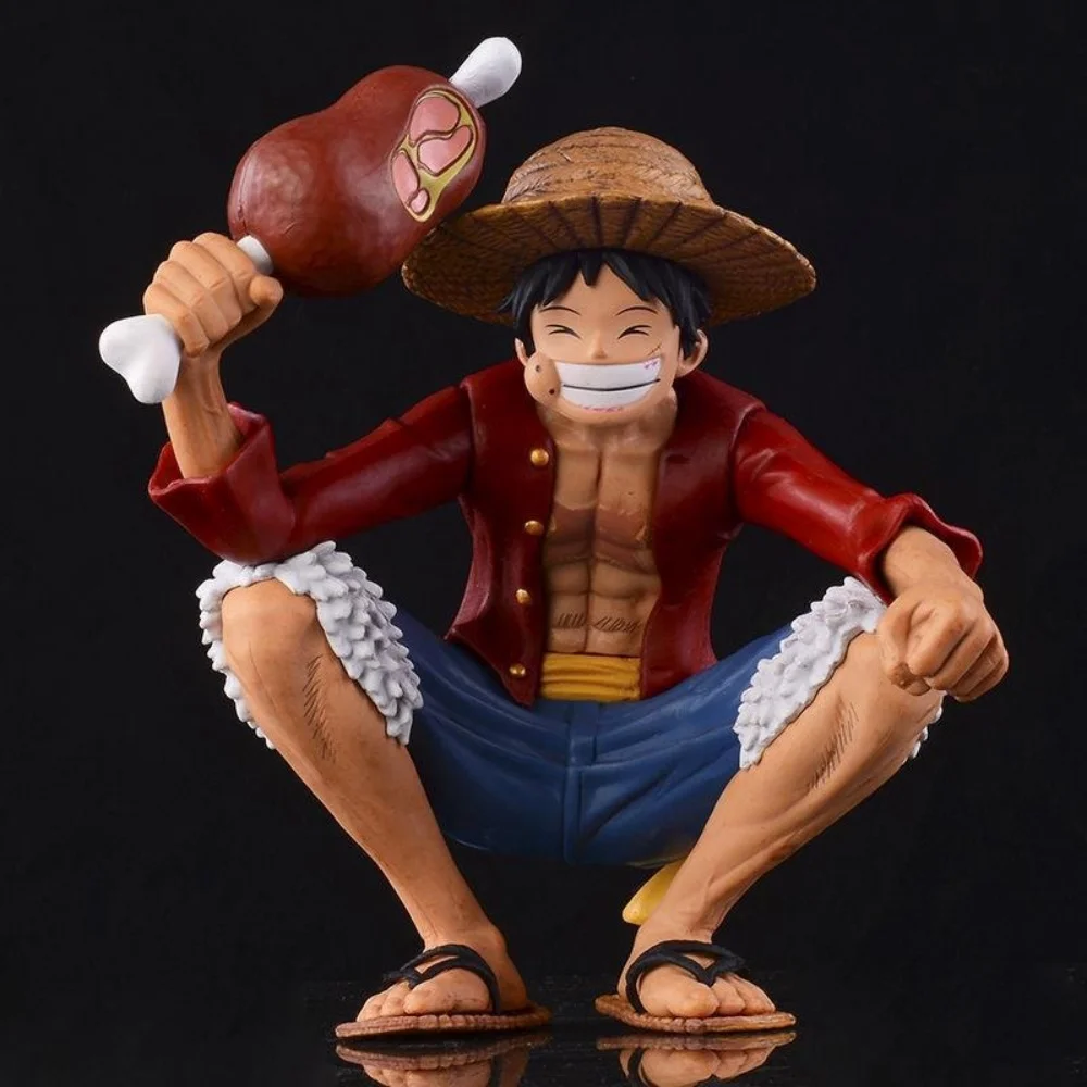 Figura de acción coleccionable de PVC de Monkey·D·Luffy de One Piece, posición de cuclillas comiendo patas de pollo, 15 cm