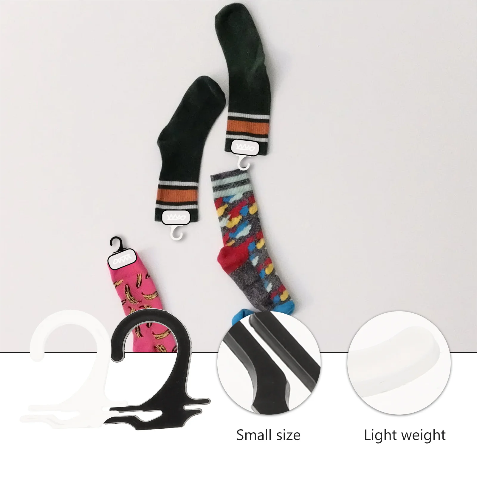 

400pcs Sock Hooks Plastic Hangers Smooth Surface Transparent Black Display Tools Retail Shelves Home Shop ganization Hanging