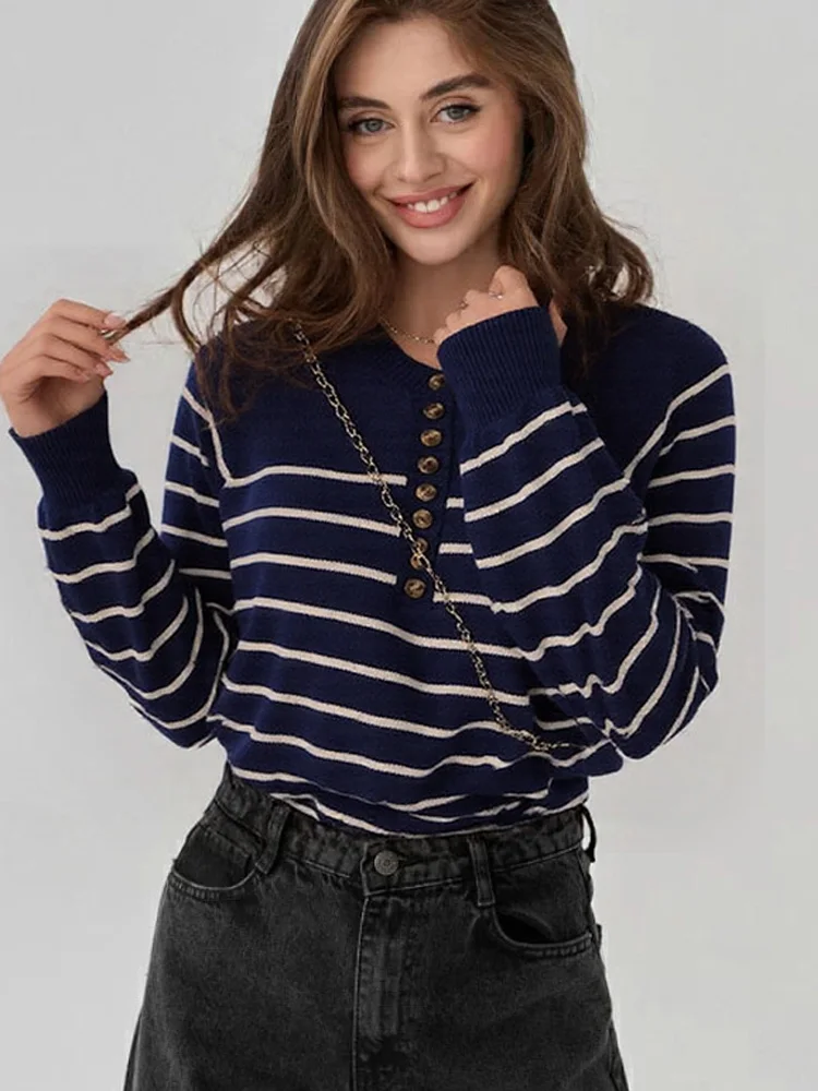 Autumn Casual Loose Long Sleeve Women's Sweaters New Fashion Striped Thin Pullovers Jumper Knitted Sweater Women Bottoming Tops
