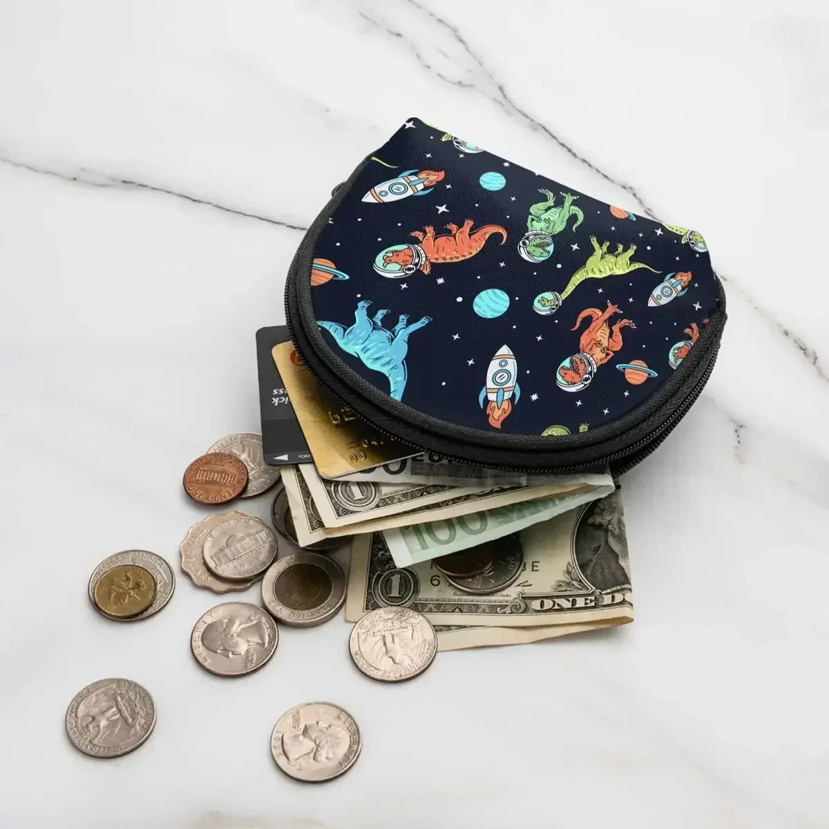 Dinosaurs Patterns 3D Printing Coin Purse Ladies Shopping Portable Silver  Bag Travel Credit Card ID   Gift