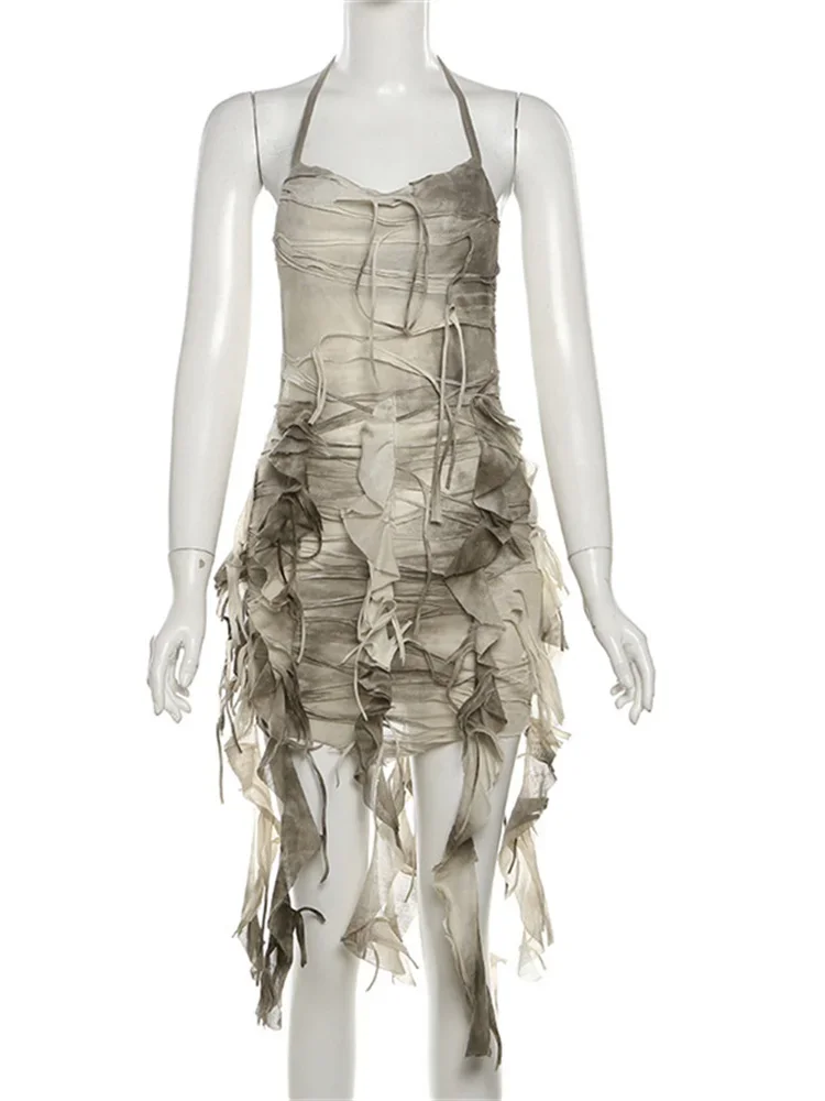 Splendide donne Hipster nappa increspato fasciatura senza schienale abiti femminili Y2K Summer Party Street Robe