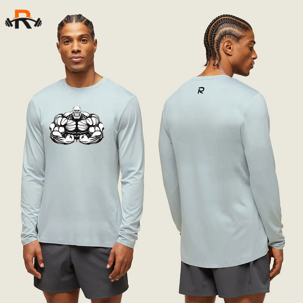 Men's Fitness Long Sleeve Gym Gorilla Pattern Print Men's Fitness Casual Long Sleeve Sports T Shirt Training Jogging Fitness