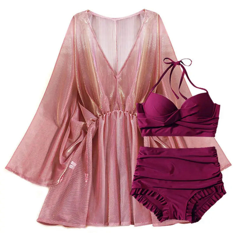 Conjunto de traje de baño de tres piezas para mujer2025Nuevo estilo Bikini Conjunto de dos piezas