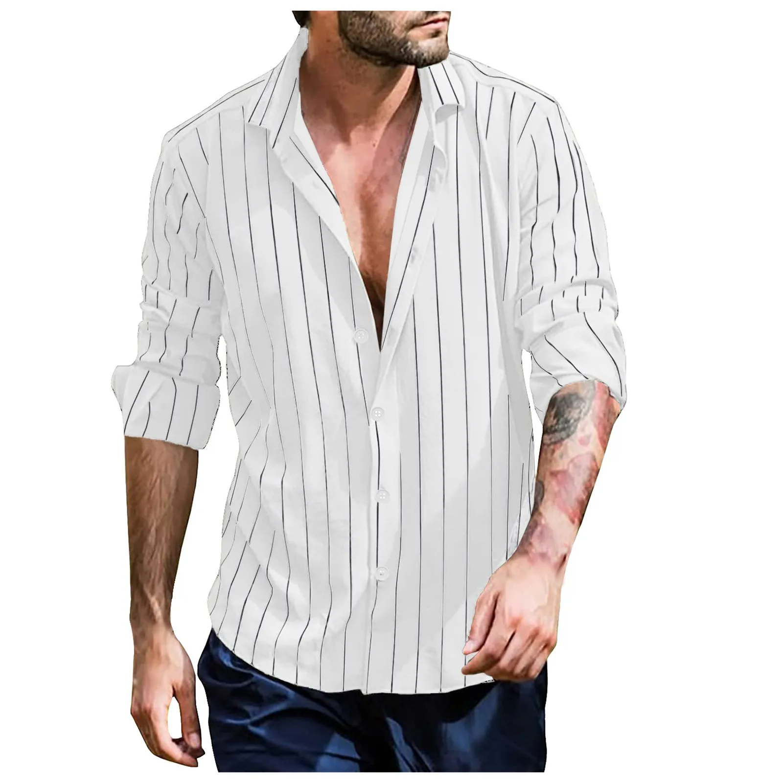

Mens Striped Long Sleeve Shirt Summer Lapel Casual Loose Cotton Shirts Blouse Tunic Tops Vintage Men's Oxford Shirts Camisas
