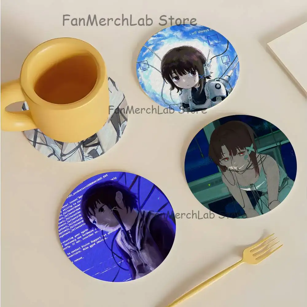 S-Serial Experiments Lain Iwakura Round Coaster Non-slip table mat Insulated Coasters Kitchen Dining Room Tabletop Decor